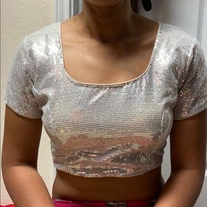 Silver sequin crop top